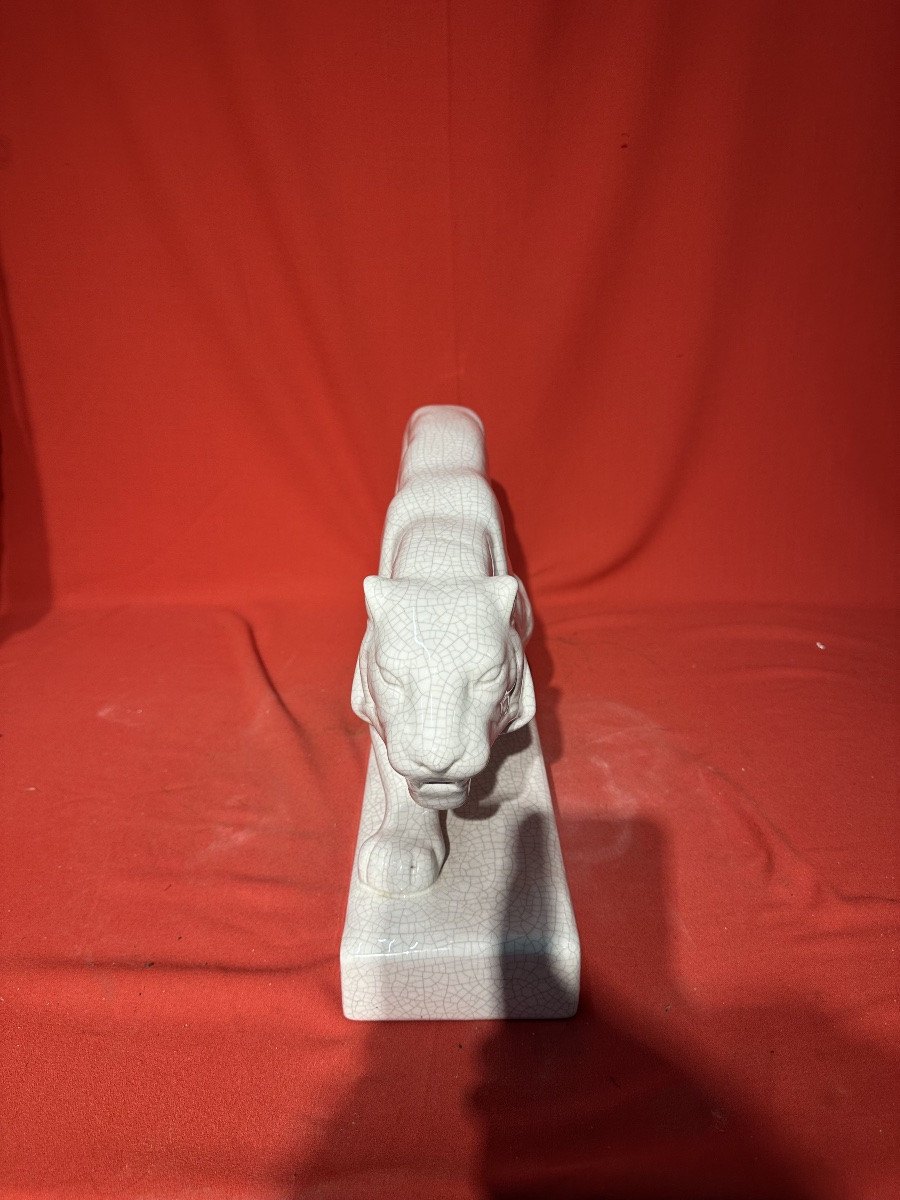 Art Deco Ceramic Panther Sculpture By Emaux De Louviere-photo-1