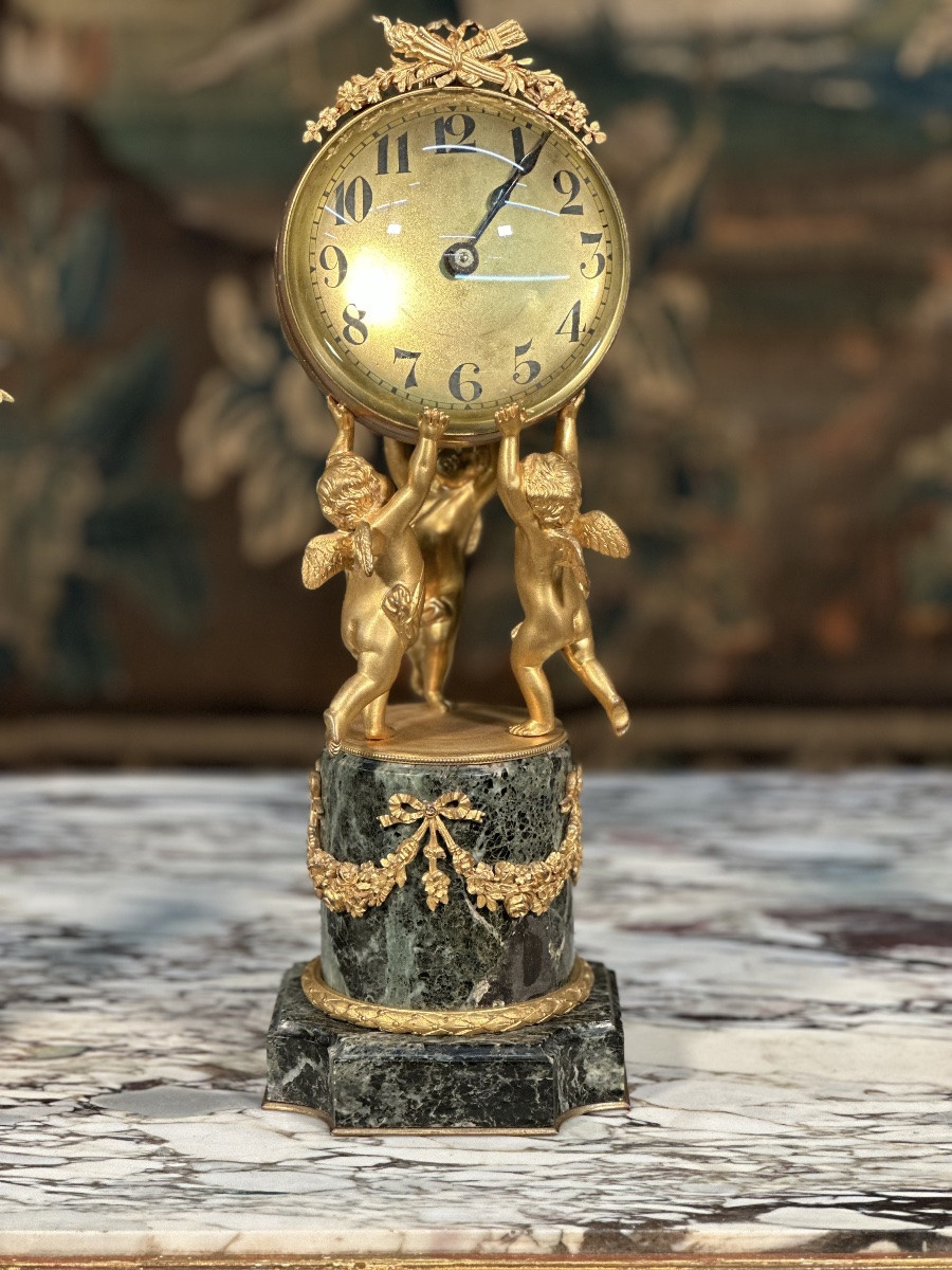19th Century French Gilt Bronze And Green Marble Fireplace Surround-photo-2