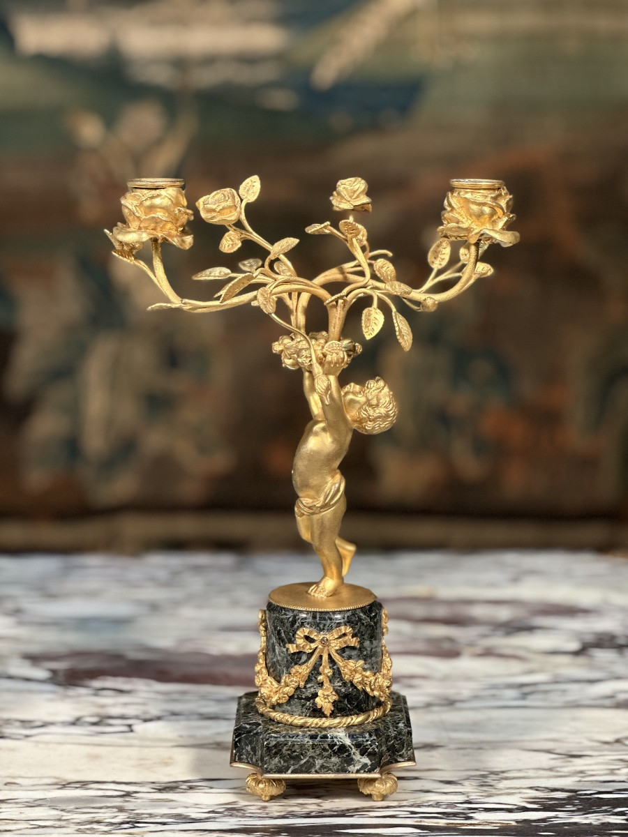 19th Century French Gilt Bronze And Green Marble Fireplace Surround-photo-1