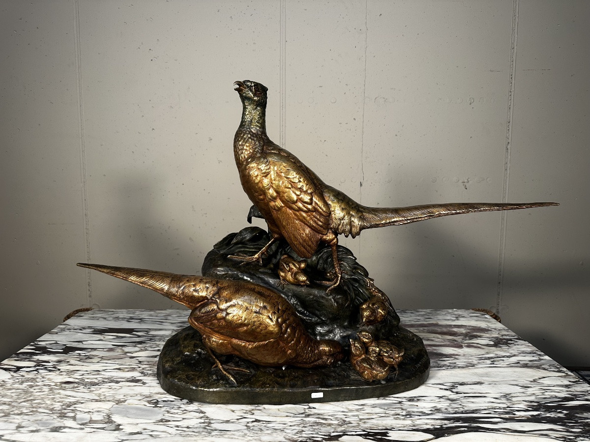 Sculpture en bronze « La Famille de Faisans » – Clovis Masson-photo-2