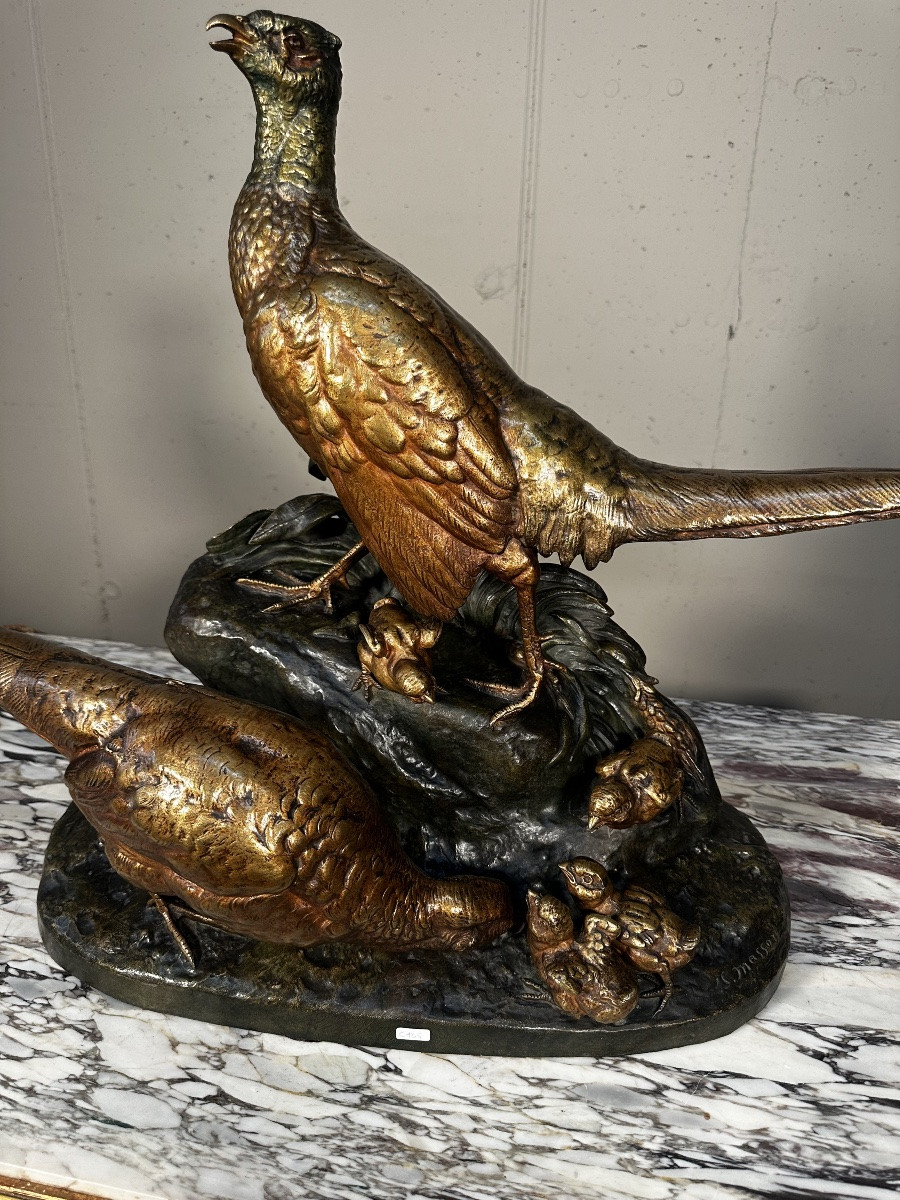 Sculpture en bronze « La Famille de Faisans » – Clovis Masson-photo-1