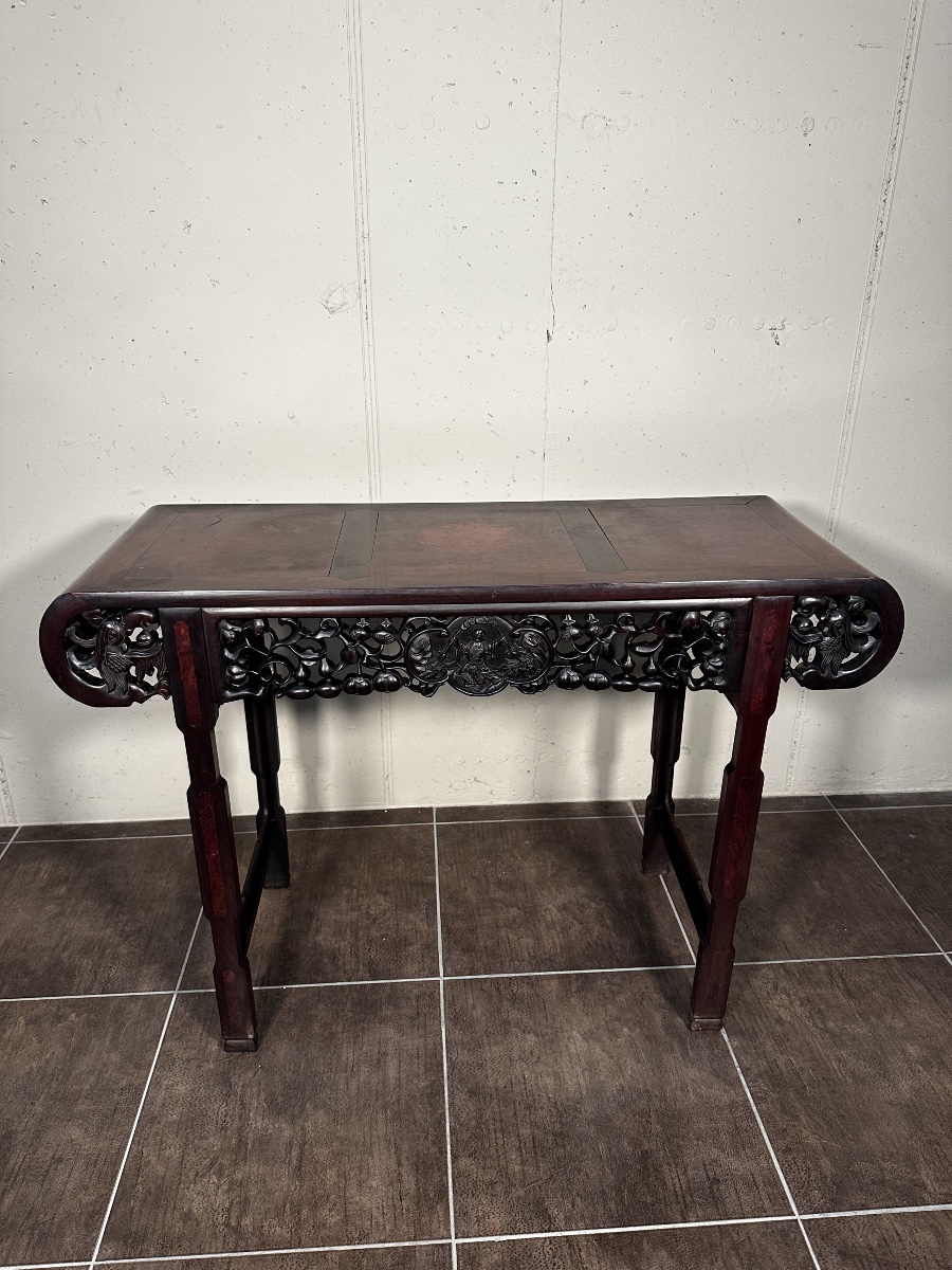 Antique Chinese Console Table In Richly Carved And Pierced Precious Wood – Qing Style-photo-2