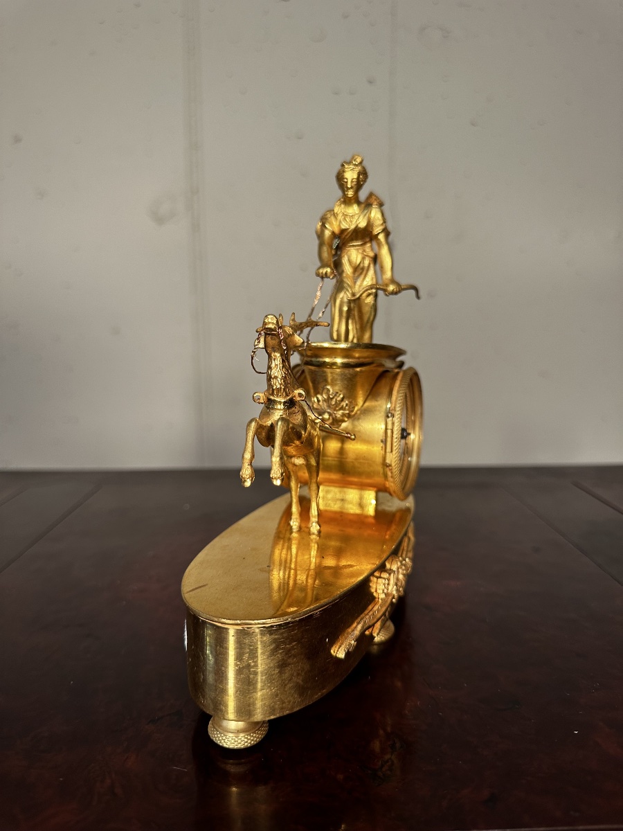 Pendule Napoléon III "Char de Diane" – Bronze Doré-photo-3