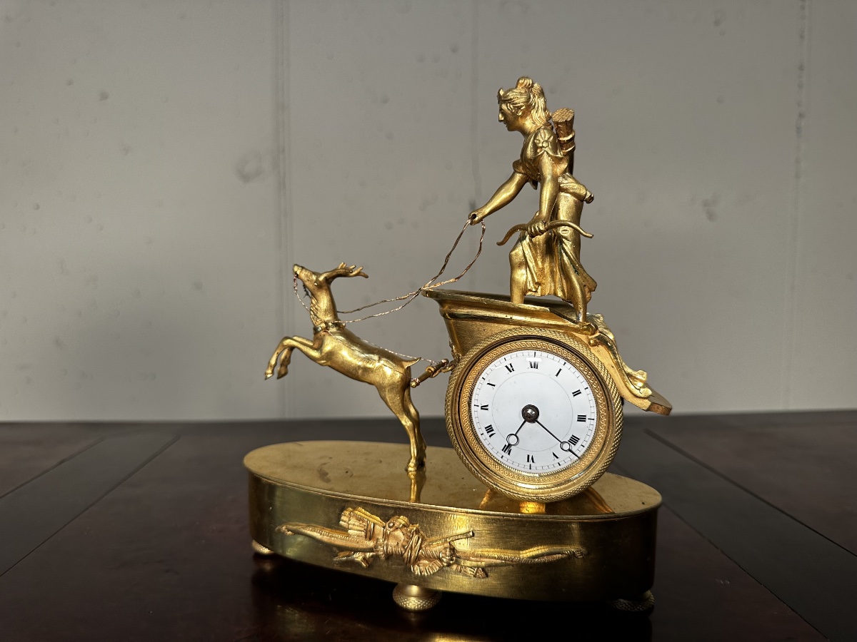 Pendule Napoléon III "Char de Diane" – Bronze Doré-photo-2