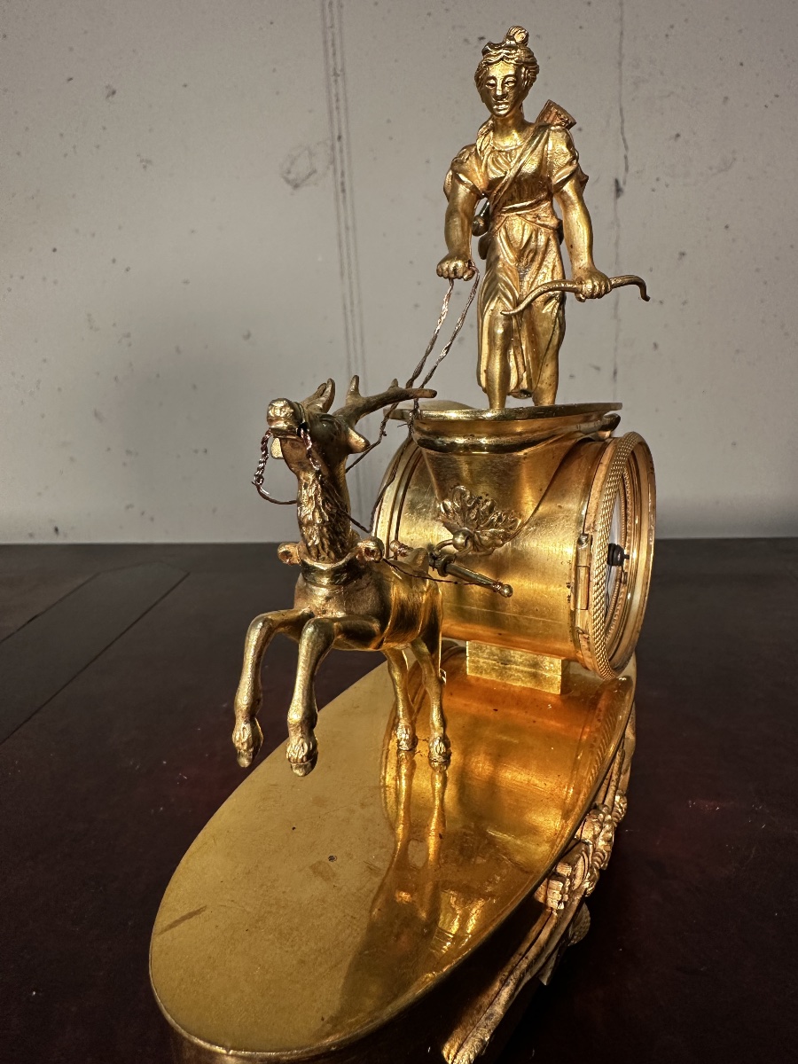 Pendule Napoléon III "Char de Diane" – Bronze Doré-photo-1