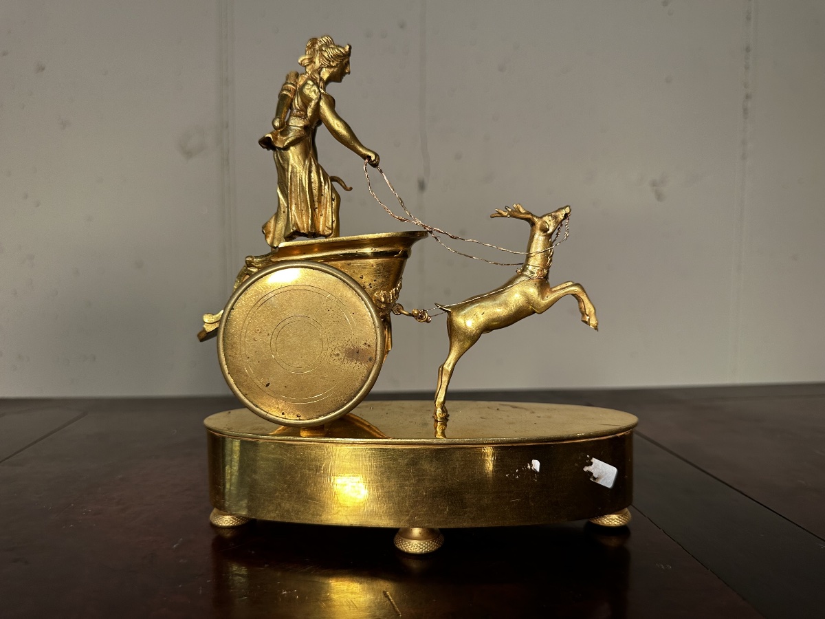 Pendule Napoléon III "Char de Diane" – Bronze Doré-photo-2
