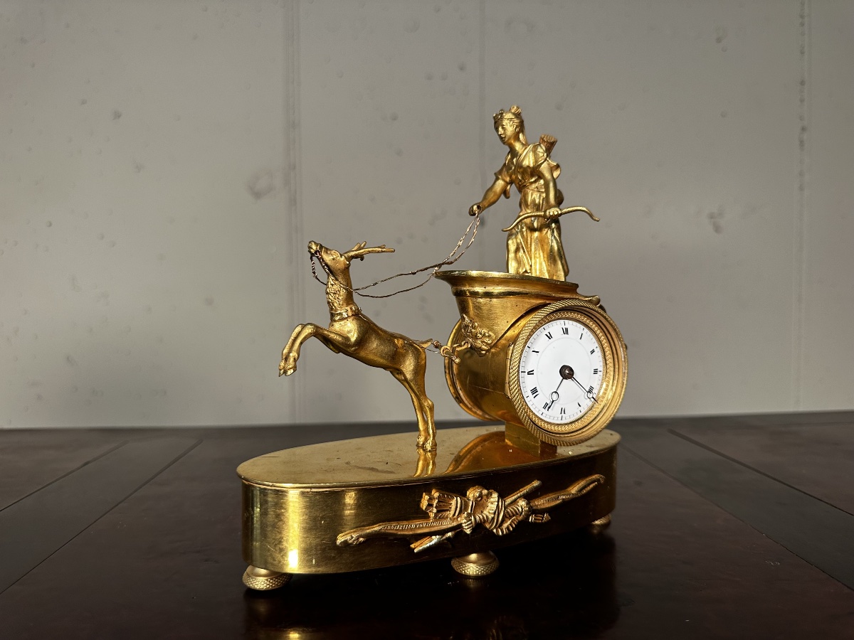 Pendule Napoléon III "Char de Diane" – Bronze Doré