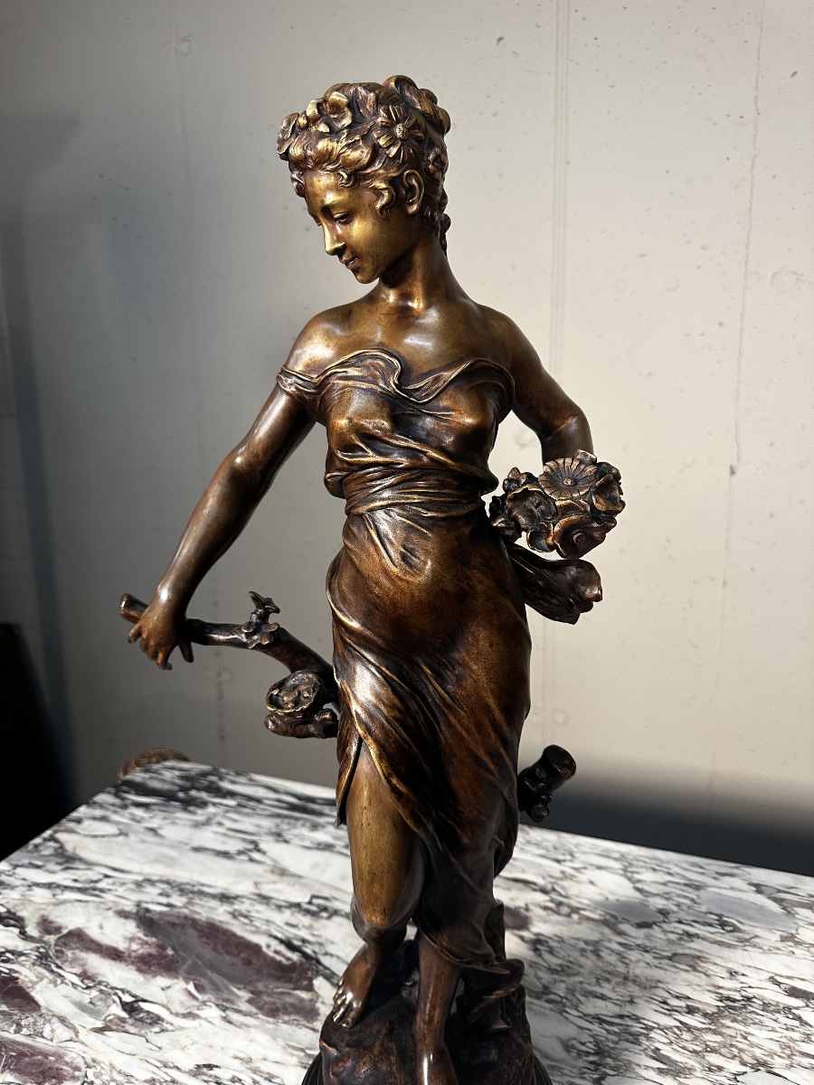 Sculpture en bronze « Printemps » par Eugène Marioton (1857–1933)-photo-4