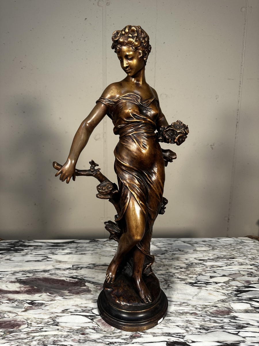 Sculpture en bronze « Printemps » par Eugène Marioton (1857–1933)