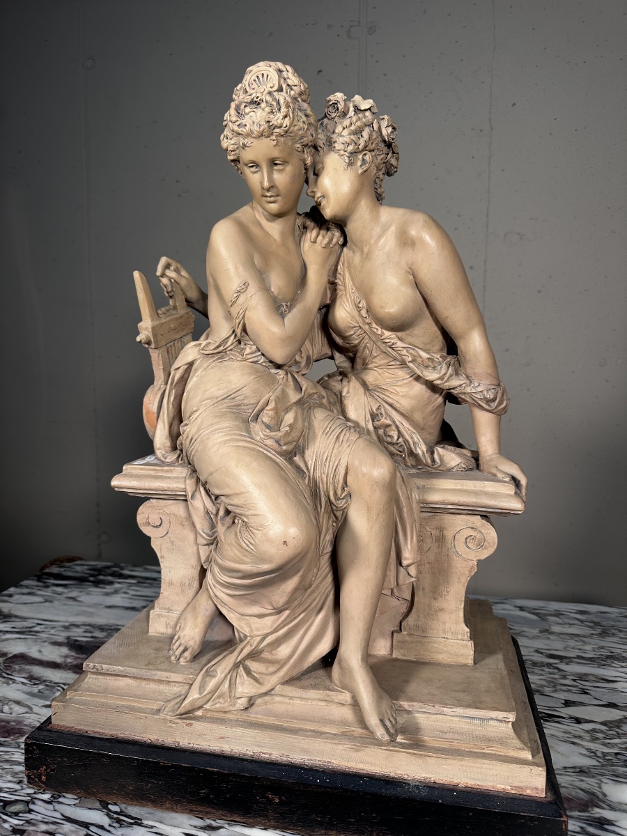 Terracotta Sculpture – The Two Muses – Albert-ernest Carrier-belleuse (1824–1887)-photo-3
