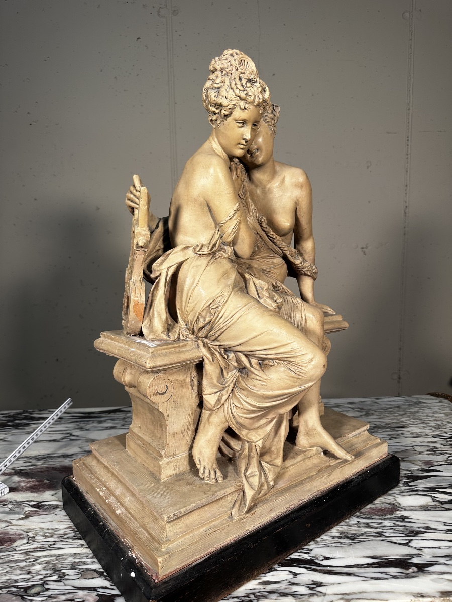 Terracotta Sculpture – The Two Muses – Albert-ernest Carrier-belleuse (1824–1887)-photo-4