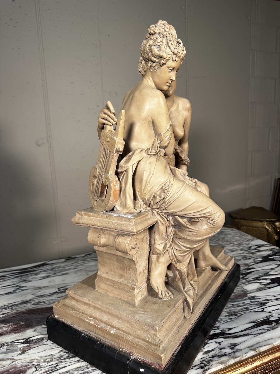 Terracotta Sculpture – The Two Muses – Albert-ernest Carrier-belleuse (1824–1887)-photo-1