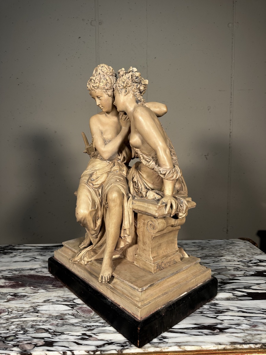 Terracotta Sculpture – The Two Muses – Albert-ernest Carrier-belleuse (1824–1887)-photo-3