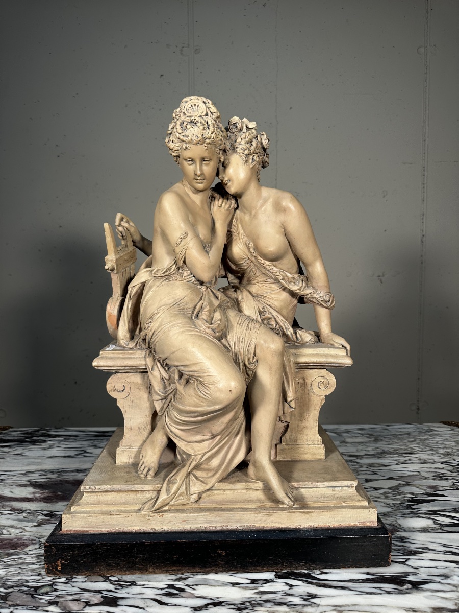 Terracotta Sculpture – The Two Muses – Albert-ernest Carrier-belleuse (1824–1887)