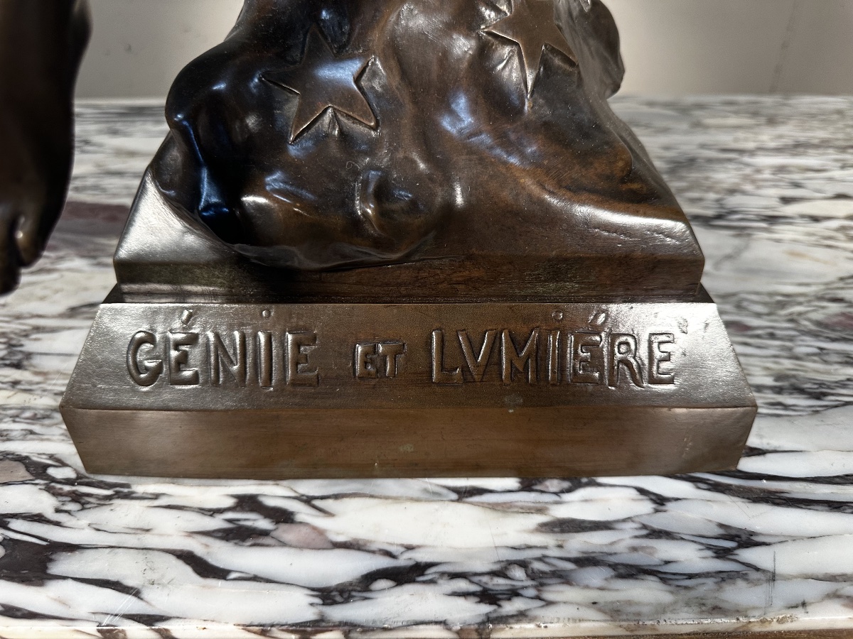 Sculpture en bronze « Génie et Lumière » – Émile Picault-photo-4