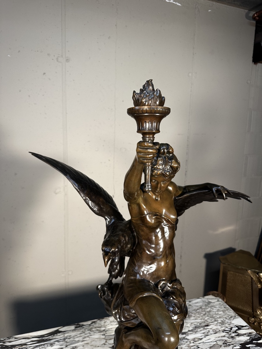 Sculpture en bronze « Génie et Lumière » – Émile Picault-photo-1