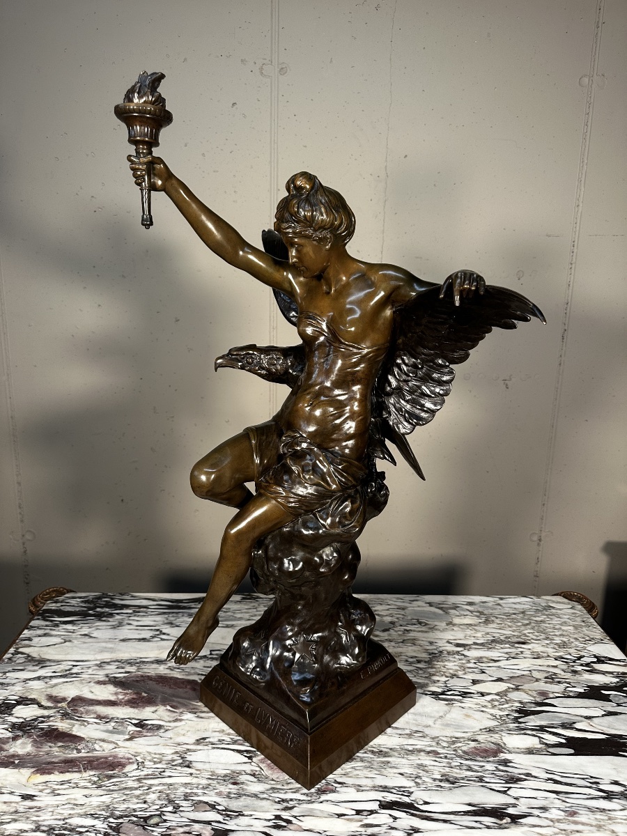 Sculpture en bronze « Génie et Lumière » – Émile Picault-photo-4