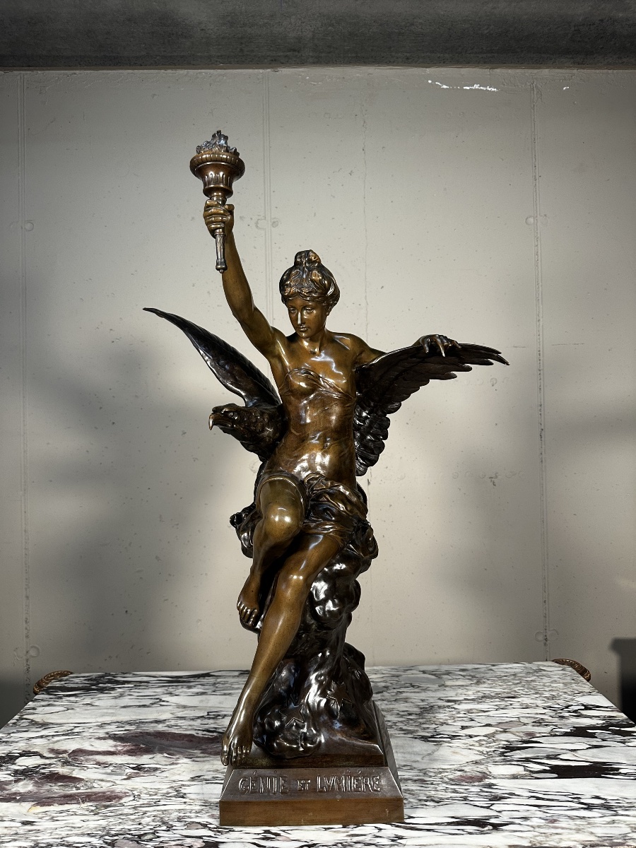 Sculpture en bronze « Génie et Lumière » – Émile Picault
