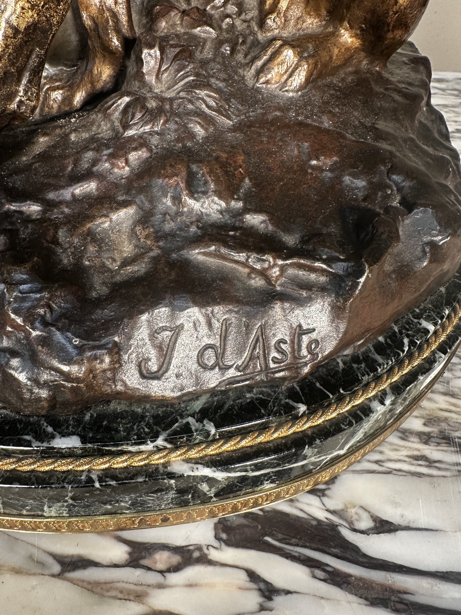 Child With A Small Dog And A Frog – Bronze Sculpture Signed J. D’aste-photo-4