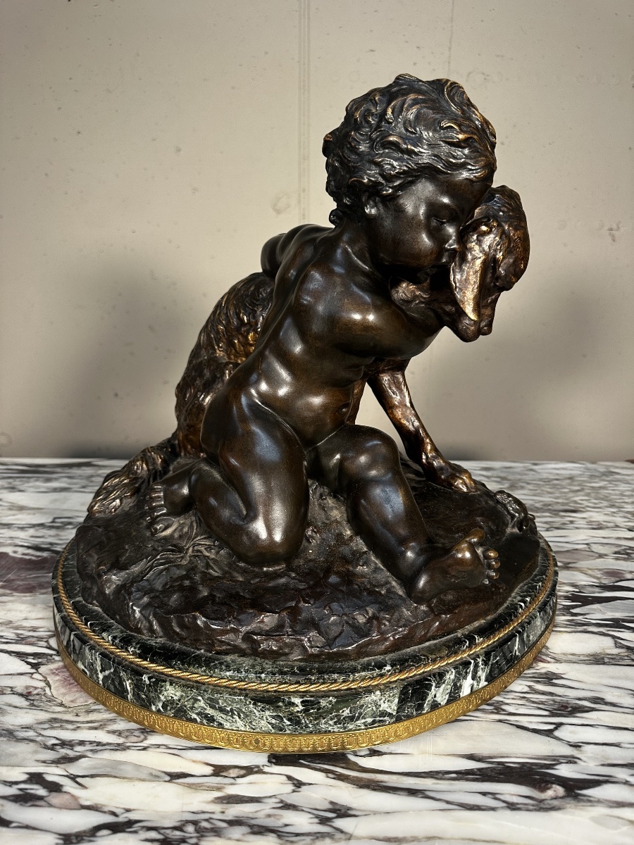 Child With A Small Dog And A Frog – Bronze Sculpture Signed J. D’aste-photo-3