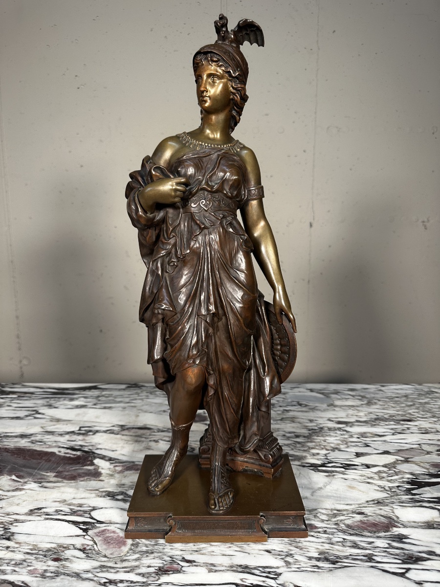 19th-century Bronze Sculpture Depicting Minerva—signed Dumaige