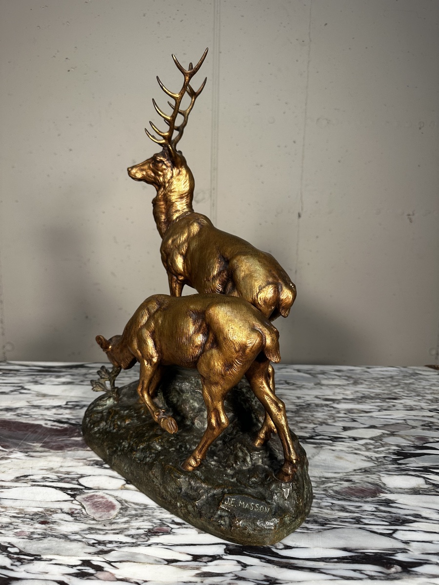 Sculpture en bronze – Cerfs élaphes – J.E. Masson & Société des Bronzes de Paris-photo-3