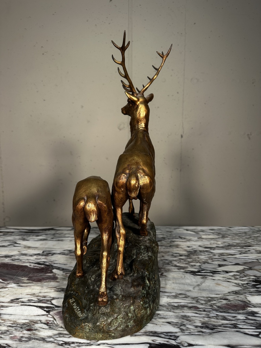 Sculpture en bronze – Cerfs élaphes – J.E. Masson & Société des Bronzes de Paris-photo-1