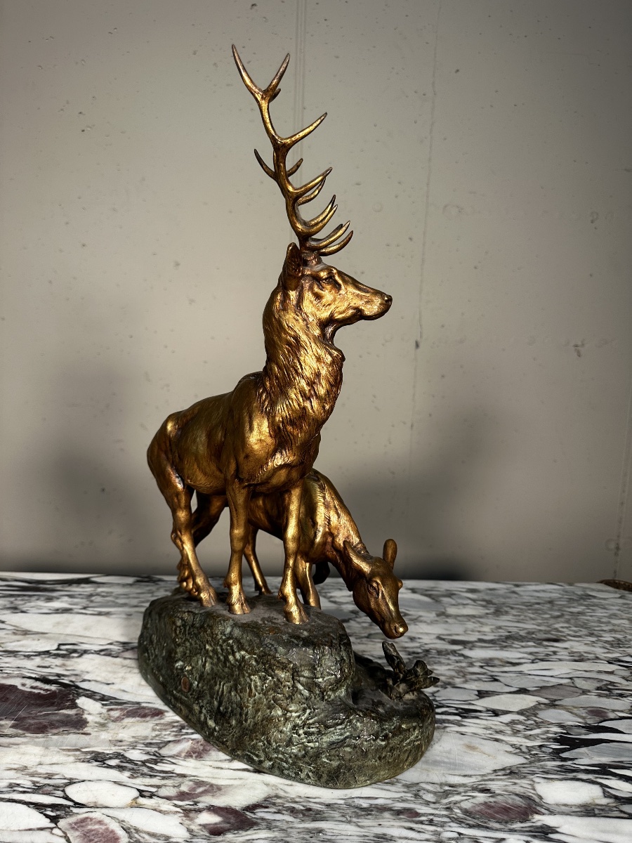 Sculpture en bronze – Cerfs élaphes – J.E. Masson & Société des Bronzes de Paris-photo-3