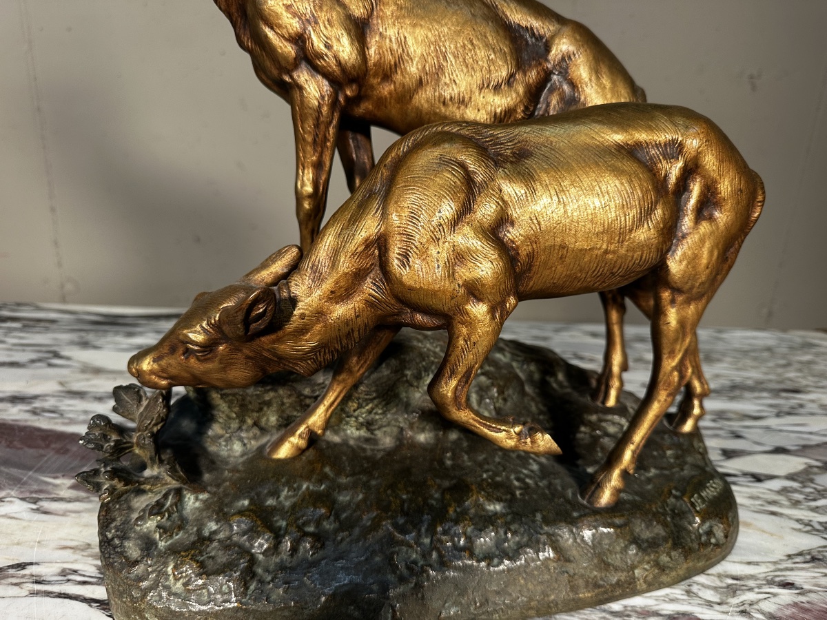 Sculpture en bronze – Cerfs élaphes – J.E. Masson & Société des Bronzes de Paris-photo-5