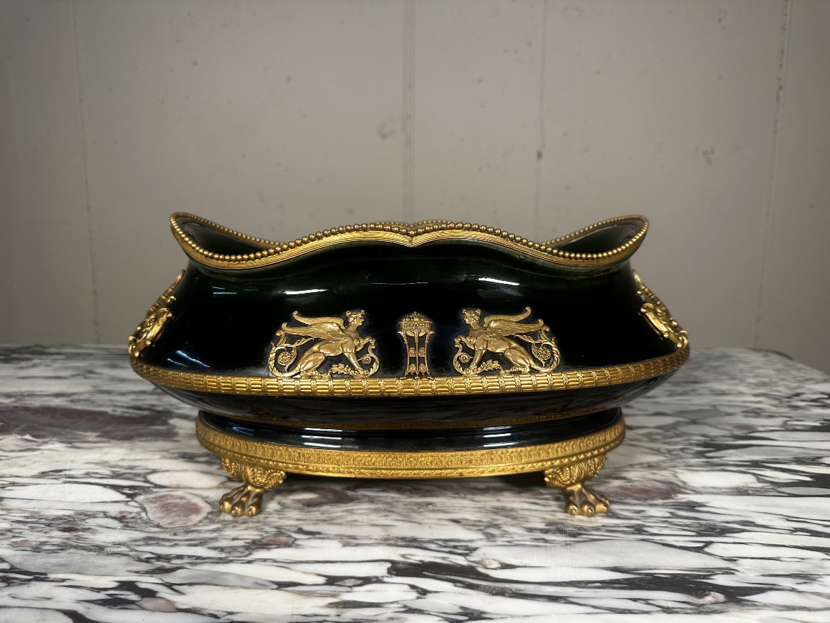 Coupe de style Empire – Céramique vert profond et bronze doré