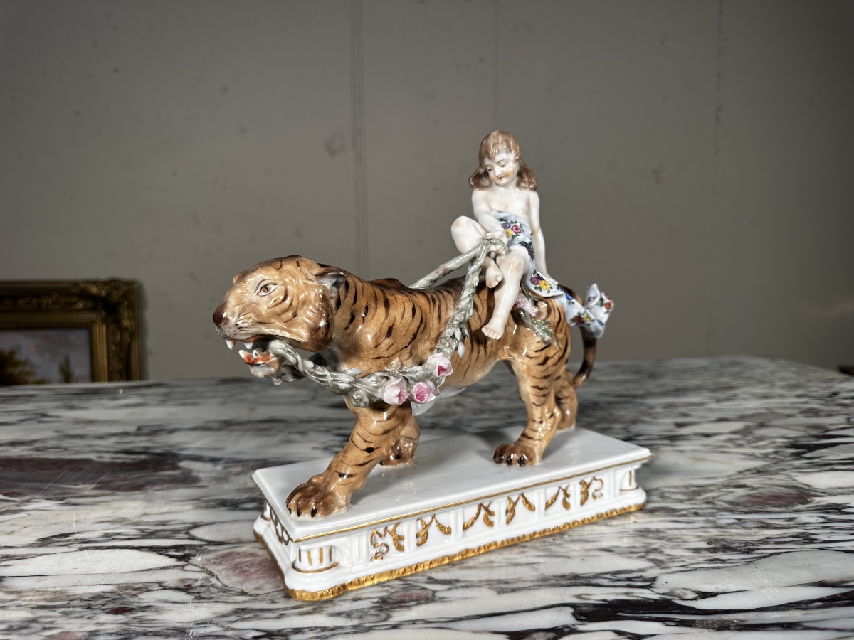 Antique Porcelain Statue – Child On A Tiger – Dressel, Kister & Co. (passau)-photo-2
