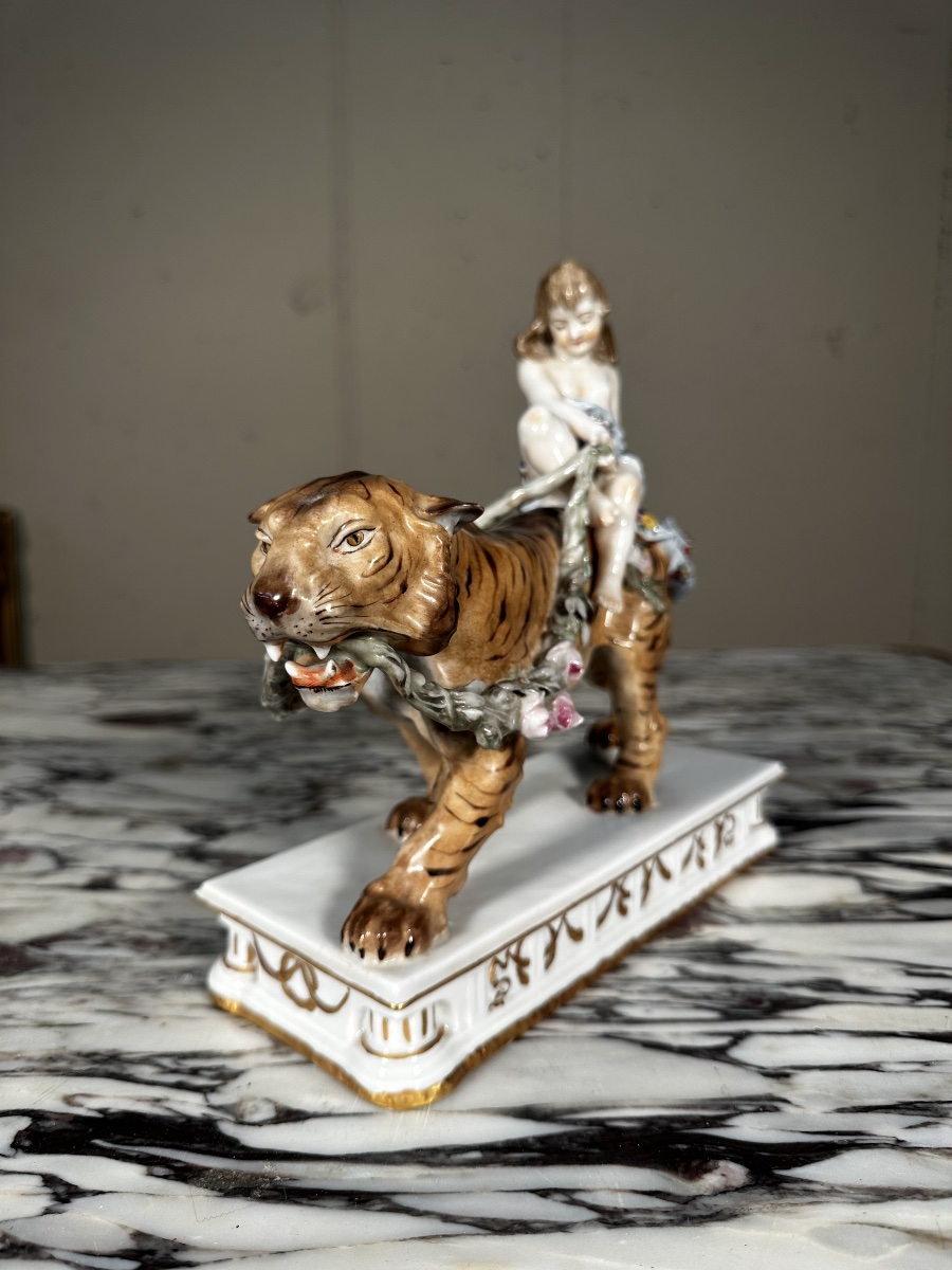 Antique Porcelain Statue – Child On A Tiger – Dressel, Kister & Co. (passau)-photo-3