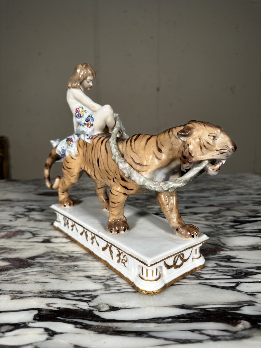 Antique Porcelain Statue – Child On A Tiger – Dressel, Kister & Co. (passau)-photo-1
