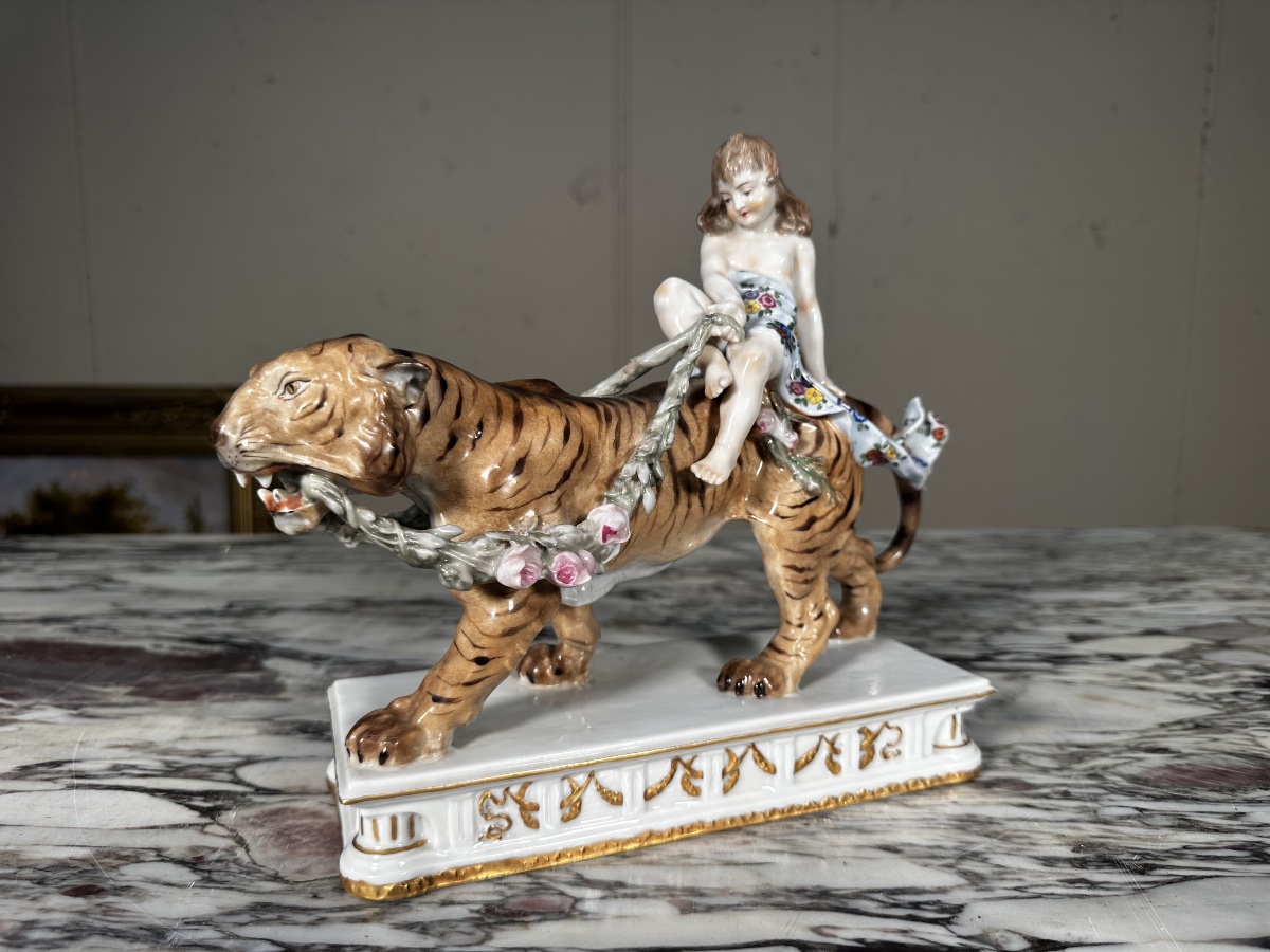 Antique Porcelain Statue – Child On A Tiger – Dressel, Kister & Co. (passau)