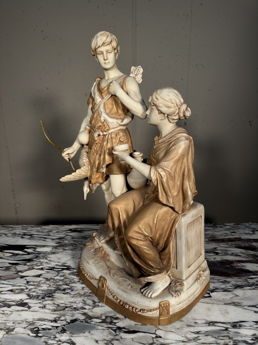 Royal Dux Bohemia Porcelain Sculpture – “the Hunter And The Water Carrier” (model 2256)-photo-2
