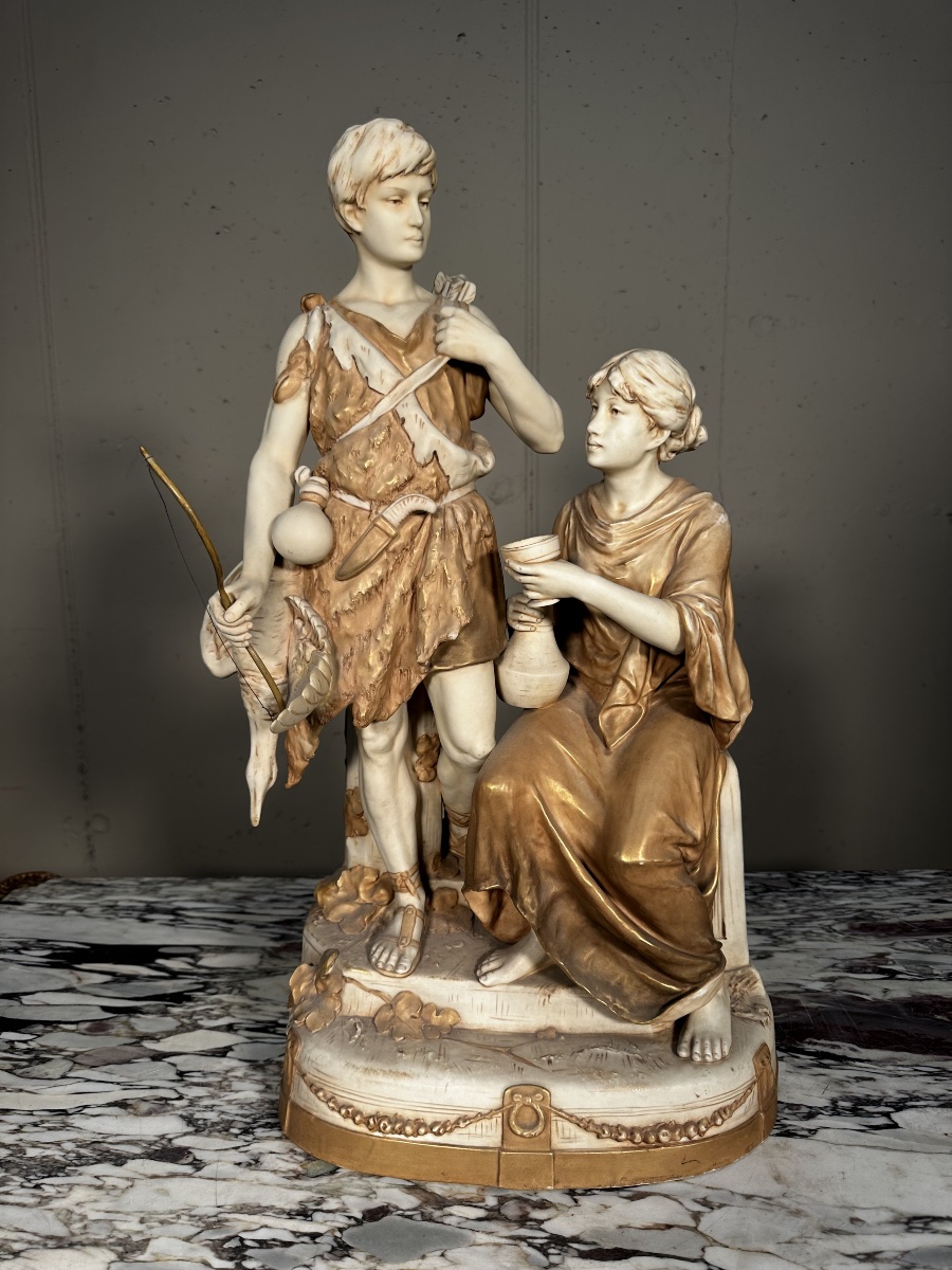 Royal Dux Bohemia Porcelain Sculpture – “the Hunter And The Water Carrier” (model 2256)
