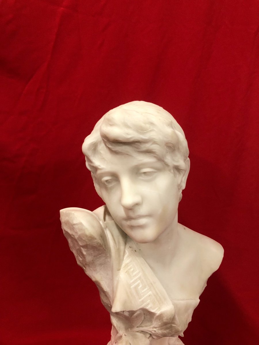 Bust In Carrarra Marble By F. Jovino-photo-2