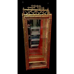 Meuble Vitrine Mural  Style Chinoiserie en Faux Bambou Doré