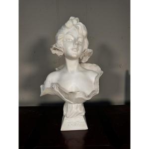 Alabaster Sculpture - Coquelicot By E. Villanis