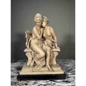 Sculpture en terre cuite – Les Deux Muses – Albert-Ernest Carrier-Belleuse (1824–1887)