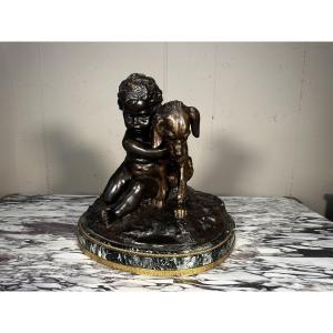 Child With A Small Dog And A Frog – Bronze Sculpture Signed J. D’aste