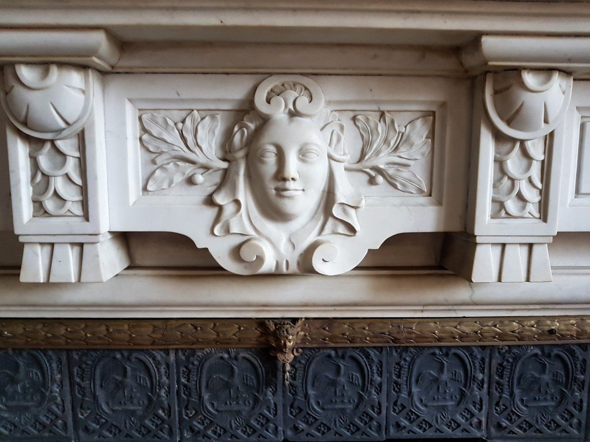 Neo-classic Fireplace In Carrara Statue-photo-4