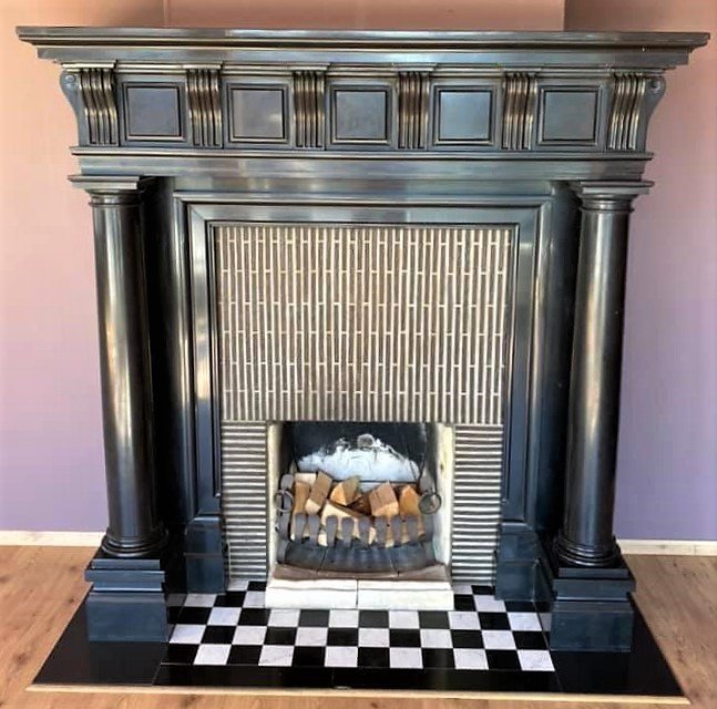 Imposing Flamish Fireplace, Noir De Mazy Marble-photo-2