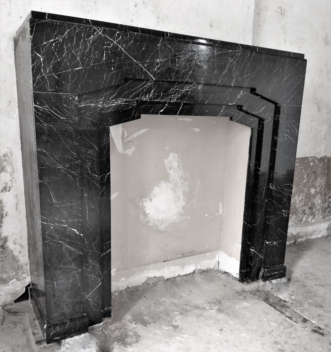 Art Déco Cheminée, Marbre Néro Marquina-photo-4