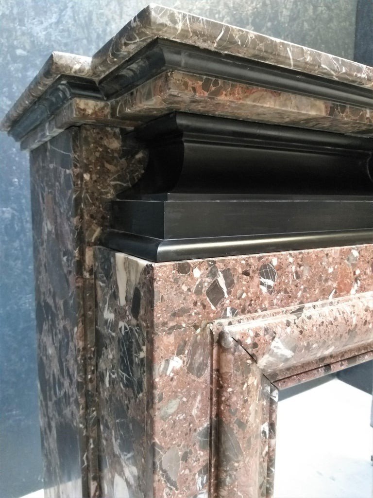 Palladian Style Fireplace In Brèche De Waulsort And Noir De Mazy Marble, Ca.1850-photo-3