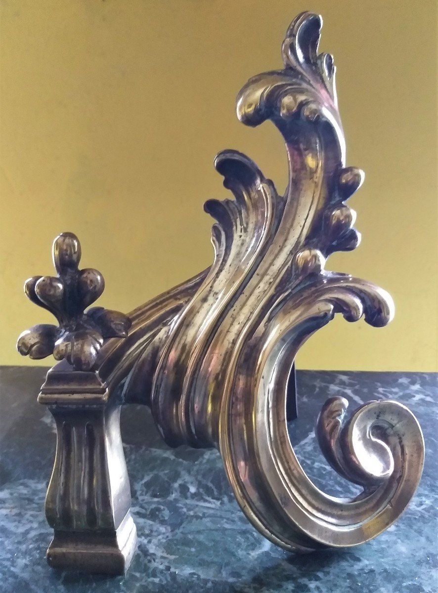 Chenets, Bronze Gilded, 18th Century-époque-photo-2