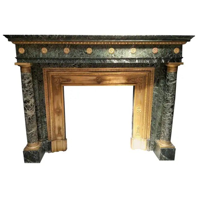 Empire II Fireplace In Antico Verde Marble-photo-2