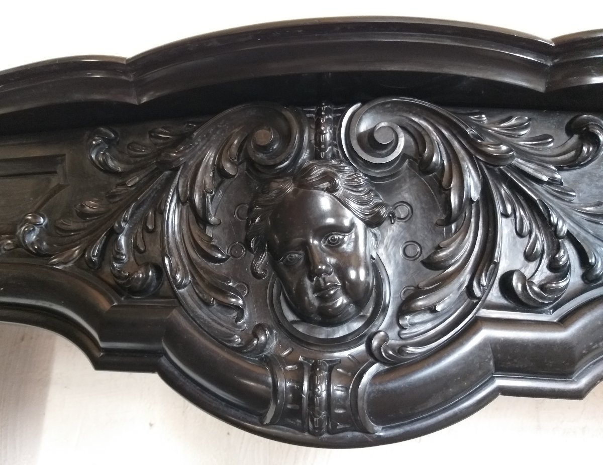 Renaissance Style Fireplace In Noir De Mazy Marble, Ca.1860-photo-4