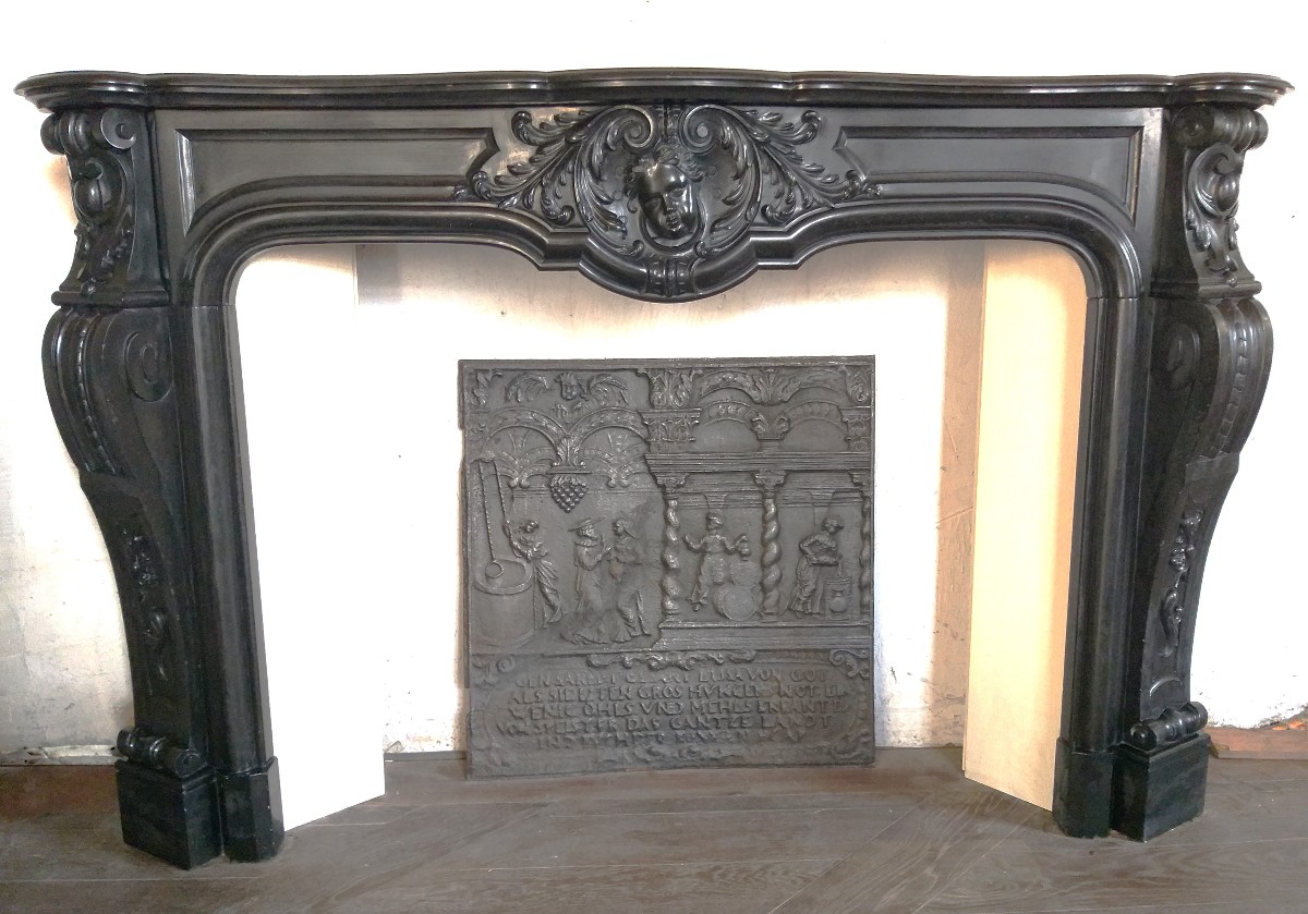 Renaissance Style Fireplace In Noir De Mazy Marble, Ca.1860