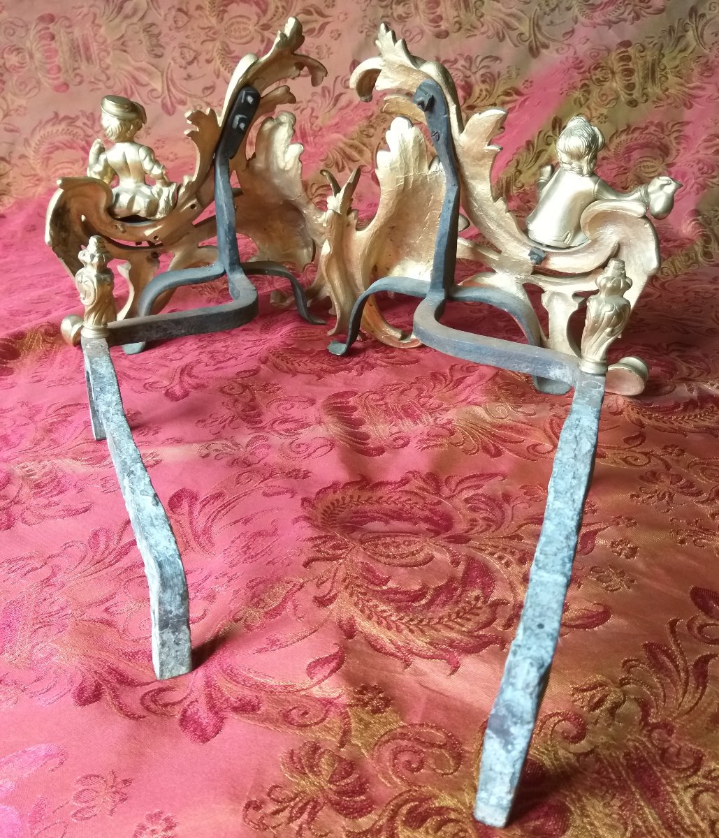 Chenets en bronze, style Louis XV, ca.1850-photo-2